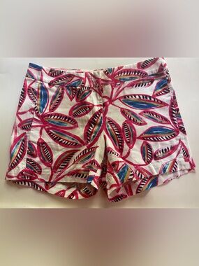 J.Crew 4” Chino Shorts Pink Red Blue Abstract Tropical Leaf Print Cotton Sz 6